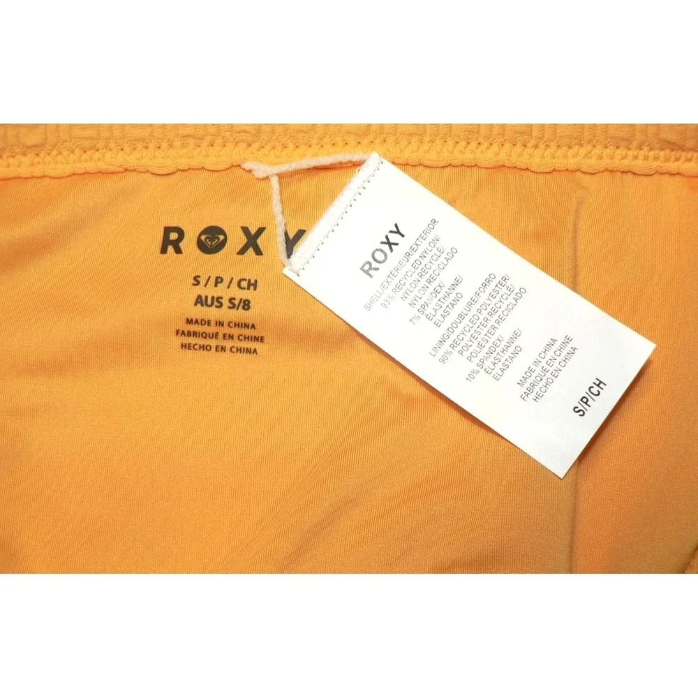 Roxy Haleiwa Banded High Waisted Textured Logo Bikini Bottom in Golden Rod Small